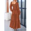imagePRETTYGARDEN Womens Smocked Spring Maxi Dress Casual Fall Long Sleeve Square Neck Tiered A Line Flowy Dresses with PocketsBrown