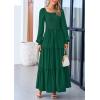 imagePRETTYGARDEN Womens Smocked Spring Maxi Dress Casual Fall Long Sleeve Square Neck Tiered A Line Flowy Dresses with PocketsDark Green