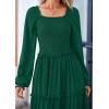 imagePRETTYGARDEN Womens Smocked Spring Maxi Dress Casual Fall Long Sleeve Square Neck Tiered A Line Flowy Dresses with PocketsDark Green