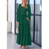 imagePRETTYGARDEN Womens Smocked Spring Maxi Dress Casual Fall Long Sleeve Square Neck Tiered A Line Flowy Dresses with PocketsDark Green