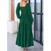 imagePRETTYGARDEN Womens Smocked Spring Maxi Dress Casual Fall Long Sleeve Square Neck Tiered A Line Flowy Dresses with PocketsDark Green