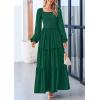 imagePRETTYGARDEN Womens Smocked Spring Maxi Dress Casual Fall Long Sleeve Square Neck Tiered A Line Flowy Dresses with PocketsDark Green