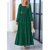 imagePRETTYGARDEN Womens Smocked Spring Maxi Dress Casual Fall Long Sleeve Square Neck Tiered A Line Flowy Dresses with PocketsDark Green