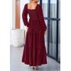 imagePRETTYGARDEN Womens Smocked Spring Maxi Dress Casual Fall Long Sleeve Square Neck Tiered A Line Flowy Dresses with PocketsDark Wine Red