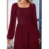 imagePRETTYGARDEN Womens Smocked Spring Maxi Dress Casual Fall Long Sleeve Square Neck Tiered A Line Flowy Dresses with PocketsDark Wine Red