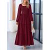 imagePRETTYGARDEN Womens Smocked Spring Maxi Dress Casual Fall Long Sleeve Square Neck Tiered A Line Flowy Dresses with PocketsDark Wine Red
