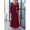imagePRETTYGARDEN Womens Smocked Spring Maxi Dress Casual Fall Long Sleeve Square Neck Tiered A Line Flowy Dresses with PocketsDark Wine Red