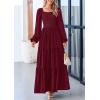 imagePRETTYGARDEN Womens Smocked Spring Maxi Dress Casual Fall Long Sleeve Square Neck Tiered A Line Flowy Dresses with PocketsDark Wine Red