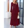 imagePRETTYGARDEN Womens Smocked Spring Maxi Dress Casual Fall Long Sleeve Square Neck Tiered A Line Flowy Dresses with PocketsDark Wine Red