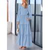 imagePRETTYGARDEN Womens Smocked Spring Maxi Dress Casual Fall Long Sleeve Square Neck Tiered A Line Flowy Dresses with PocketsLight Blue