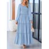 imagePRETTYGARDEN Womens Smocked Spring Maxi Dress Casual Fall Long Sleeve Square Neck Tiered A Line Flowy Dresses with PocketsLight Blue