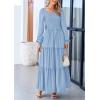imagePRETTYGARDEN Womens Smocked Spring Maxi Dress Casual Fall Long Sleeve Square Neck Tiered A Line Flowy Dresses with PocketsLight Blue