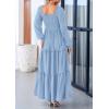 imagePRETTYGARDEN Womens Smocked Spring Maxi Dress Casual Fall Long Sleeve Square Neck Tiered A Line Flowy Dresses with PocketsLight Blue