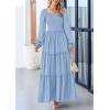 imagePRETTYGARDEN Womens Smocked Spring Maxi Dress Casual Fall Long Sleeve Square Neck Tiered A Line Flowy Dresses with PocketsLight Blue