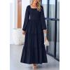imagePRETTYGARDEN Womens Smocked Spring Maxi Dress Casual Fall Long Sleeve Square Neck Tiered A Line Flowy Dresses with PocketsNavy