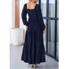 imagePRETTYGARDEN Womens Smocked Spring Maxi Dress Casual Fall Long Sleeve Square Neck Tiered A Line Flowy Dresses with PocketsNavy