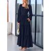 imagePRETTYGARDEN Womens Smocked Spring Maxi Dress Casual Fall Long Sleeve Square Neck Tiered A Line Flowy Dresses with PocketsNavy