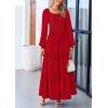 imagePRETTYGARDEN Womens Smocked Spring Maxi Dress Casual Fall Long Sleeve Square Neck Tiered A Line Flowy Dresses with PocketsRed