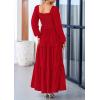imagePRETTYGARDEN Womens Smocked Spring Maxi Dress Casual Fall Long Sleeve Square Neck Tiered A Line Flowy Dresses with PocketsRed