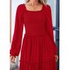 imagePRETTYGARDEN Womens Smocked Spring Maxi Dress Casual Fall Long Sleeve Square Neck Tiered A Line Flowy Dresses with PocketsRed