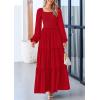imagePRETTYGARDEN Womens Smocked Spring Maxi Dress Casual Fall Long Sleeve Square Neck Tiered A Line Flowy Dresses with PocketsRed