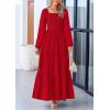 imagePRETTYGARDEN Womens Smocked Spring Maxi Dress Casual Fall Long Sleeve Square Neck Tiered A Line Flowy Dresses with PocketsRed