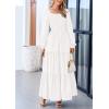 imagePRETTYGARDEN Womens Smocked Spring Maxi Dress Casual Fall Long Sleeve Square Neck Tiered A Line Flowy Dresses with PocketsWhite