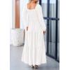imagePRETTYGARDEN Womens Smocked Spring Maxi Dress Casual Fall Long Sleeve Square Neck Tiered A Line Flowy Dresses with PocketsWhite