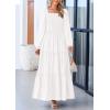 imagePRETTYGARDEN Womens Smocked Spring Maxi Dress Casual Fall Long Sleeve Square Neck Tiered A Line Flowy Dresses with PocketsWhite
