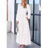 imagePRETTYGARDEN Womens Smocked Spring Maxi Dress Casual Fall Long Sleeve Square Neck Tiered A Line Flowy Dresses with PocketsWhite
