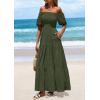 imagePRETTYGARDEN Womens Summer Puff Short Sleeve Maxi Dress Square Neck Smocked Tiered Ruffle A Line Long Flowy Beach DressesArmy Green