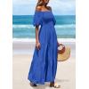 imagePRETTYGARDEN Womens Summer Puff Short Sleeve Maxi Dress Square Neck Smocked Tiered Ruffle A Line Long Flowy Beach DressesRoyal Blue