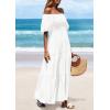 imagePRETTYGARDEN Womens Summer Puff Short Sleeve Maxi Dress Square Neck Smocked Tiered Ruffle A Line Long Flowy Beach DressesWhite