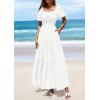 imagePRETTYGARDEN Womens Summer Puff Short Sleeve Maxi Dress Square Neck Smocked Tiered Ruffle A Line Long Flowy Beach DressesWhite