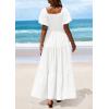imagePRETTYGARDEN Womens Summer Puff Short Sleeve Maxi Dress Square Neck Smocked Tiered Ruffle A Line Long Flowy Beach DressesWhite