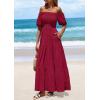 imagePRETTYGARDEN Womens Summer Puff Short Sleeve Maxi Dress Square Neck Smocked Tiered Ruffle A Line Long Flowy Beach DressesWine Red
