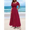 imagePRETTYGARDEN Womens Summer Puff Short Sleeve Maxi Dress Square Neck Smocked Tiered Ruffle A Line Long Flowy Beach DressesWine Red