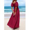 imagePRETTYGARDEN Womens Summer Puff Short Sleeve Maxi Dress Square Neck Smocked Tiered Ruffle A Line Long Flowy Beach DressesWine Red