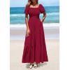 imagePRETTYGARDEN Womens Summer Puff Short Sleeve Maxi Dress Square Neck Smocked Tiered Ruffle A Line Long Flowy Beach DressesWine Red