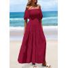 imagePRETTYGARDEN Womens Summer Puff Short Sleeve Maxi Dress Square Neck Smocked Tiered Ruffle A Line Long Flowy Beach DressesWine Red