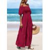 imagePRETTYGARDEN Womens Summer Puff Short Sleeve Maxi Dress Square Neck Smocked Tiered Ruffle A Line Long Flowy Beach DressesWine Red