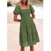 imagePRETTYGARDEN Womens Summer Puff Sleeve Mini Dress Off Shoulder Eyelet Smocked A Line Casual Babydoll Short DressesArmy Green