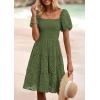 imagePRETTYGARDEN Womens Summer Puff Sleeve Mini Dress Off Shoulder Eyelet Smocked A Line Casual Babydoll Short DressesArmy Green