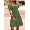 imagePRETTYGARDEN Womens Summer Puff Sleeve Mini Dress Off Shoulder Eyelet Smocked A Line Casual Babydoll Short DressesArmy Green