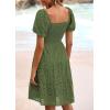 imagePRETTYGARDEN Womens Summer Puff Sleeve Mini Dress Off Shoulder Eyelet Smocked A Line Casual Babydoll Short DressesArmy Green