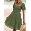 imagePRETTYGARDEN Womens Summer Puff Sleeve Mini Dress Off Shoulder Eyelet Smocked A Line Casual Babydoll Short DressesArmy Green
