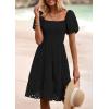 imagePRETTYGARDEN Womens Summer Puff Sleeve Mini Dress Off Shoulder Eyelet Smocked A Line Casual Babydoll Short DressesBlack