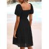 imagePRETTYGARDEN Womens Summer Puff Sleeve Mini Dress Off Shoulder Eyelet Smocked A Line Casual Babydoll Short DressesBlack