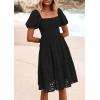 imagePRETTYGARDEN Womens Summer Puff Sleeve Mini Dress Off Shoulder Eyelet Smocked A Line Casual Babydoll Short DressesBlack