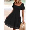 imagePRETTYGARDEN Womens Summer Puff Sleeve Mini Dress Off Shoulder Eyelet Smocked A Line Casual Babydoll Short DressesBlack